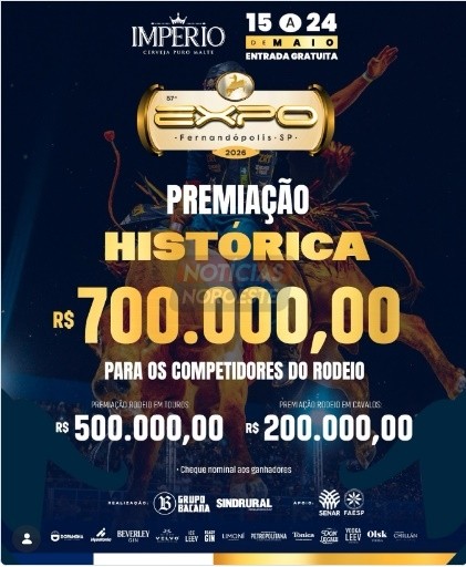 Expo Fernandópolis anuncia premiação recorde de R$ 700 mil para o rodeio de 2026