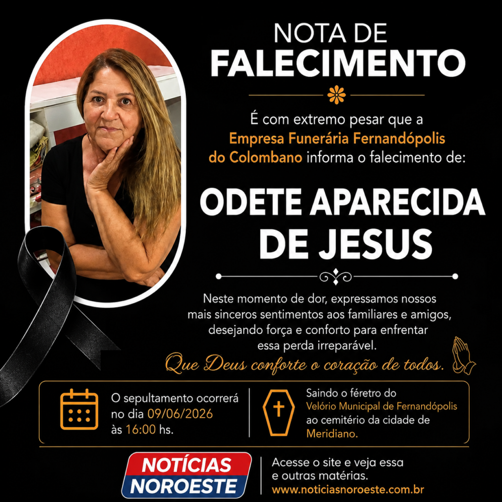 🖤 Nota de falecimento: morre Odete Aparecida de Jesus, aos 67 anos