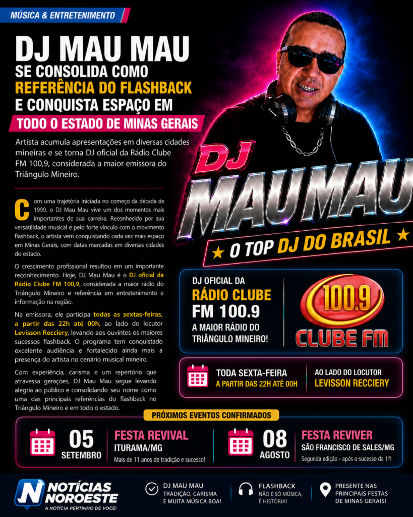 🎶 DJ Mau Mau se consolida como referência do flashback e conquista espaço em todo o estado de Minas Gerais